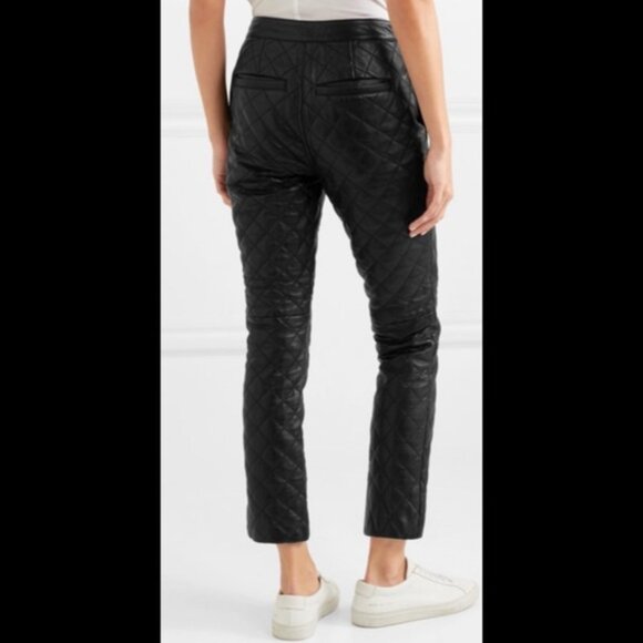 Frame Denim NWT Quilted Lamb Leather Black Crop Straight Leg Pants Women size 26 - Picture 2 of 9